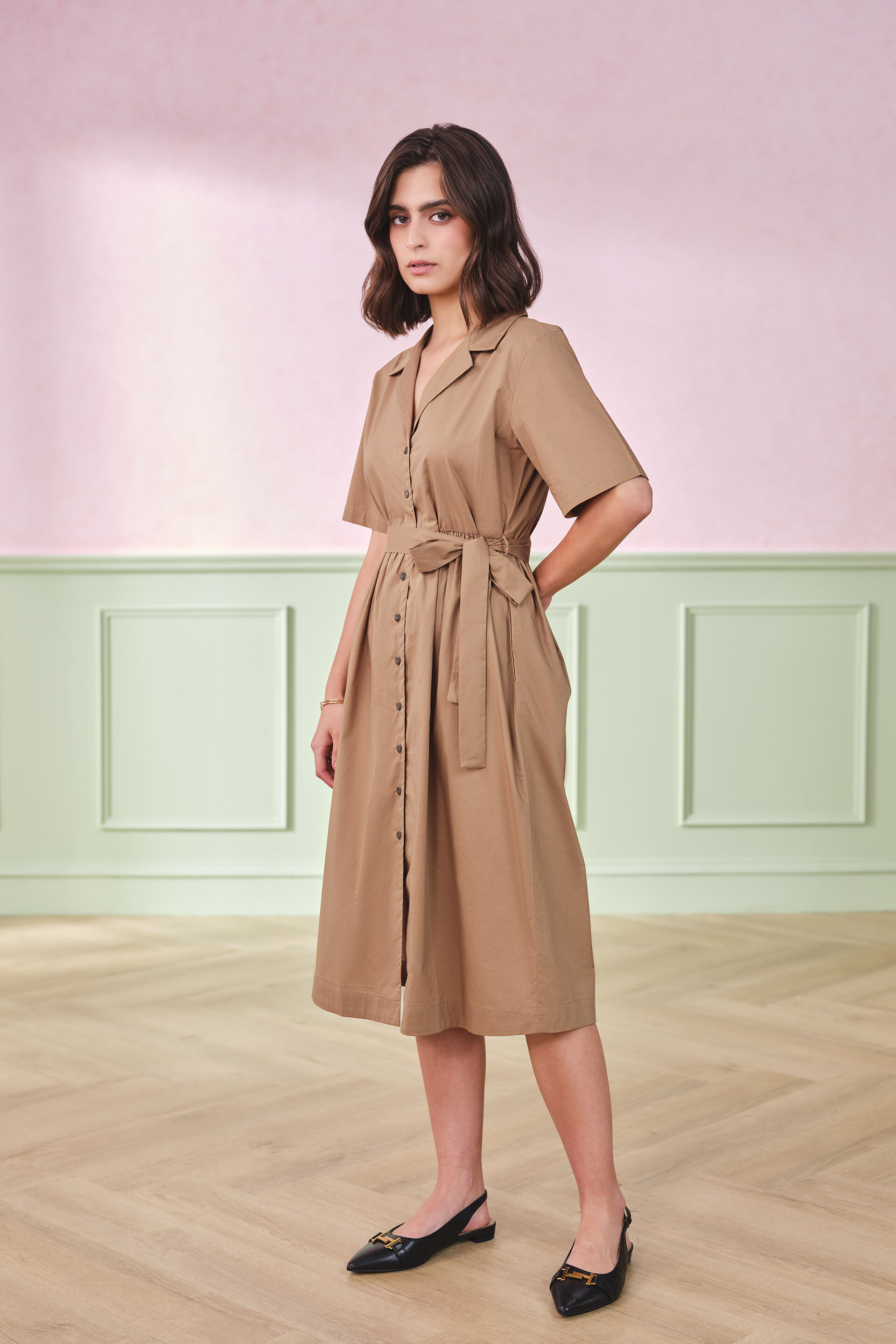 Nancy Camel Cotton Dress, Camel, image 3